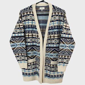 Lucky Brand Aztec Sweater Cardigan Women's Size Medium Tribal Knit Long-Sleeve